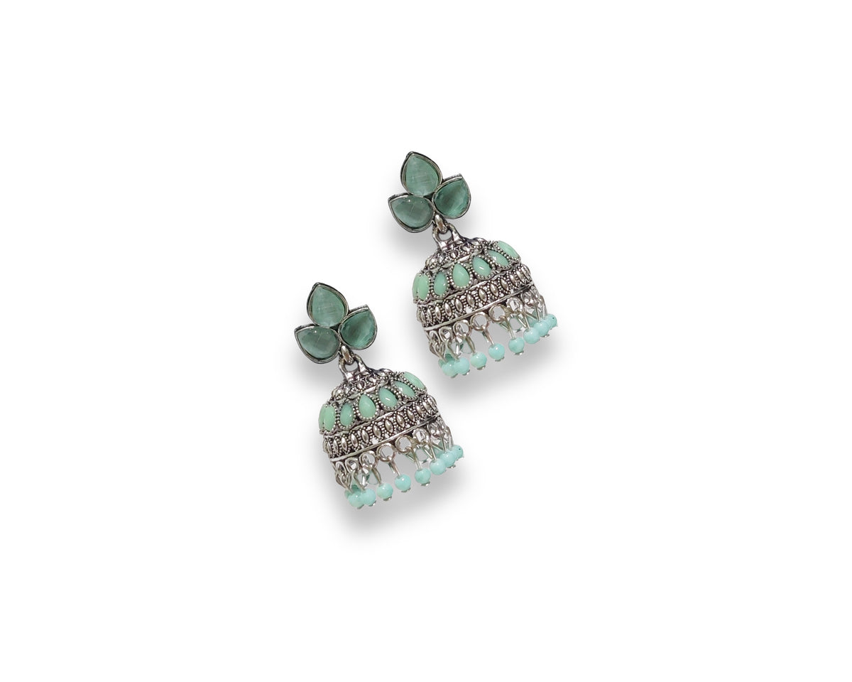 Mint Bloom Oxidised Jhumka