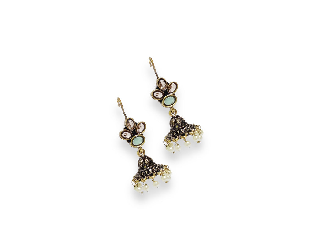 Mint Kundan Pearl Jhumka