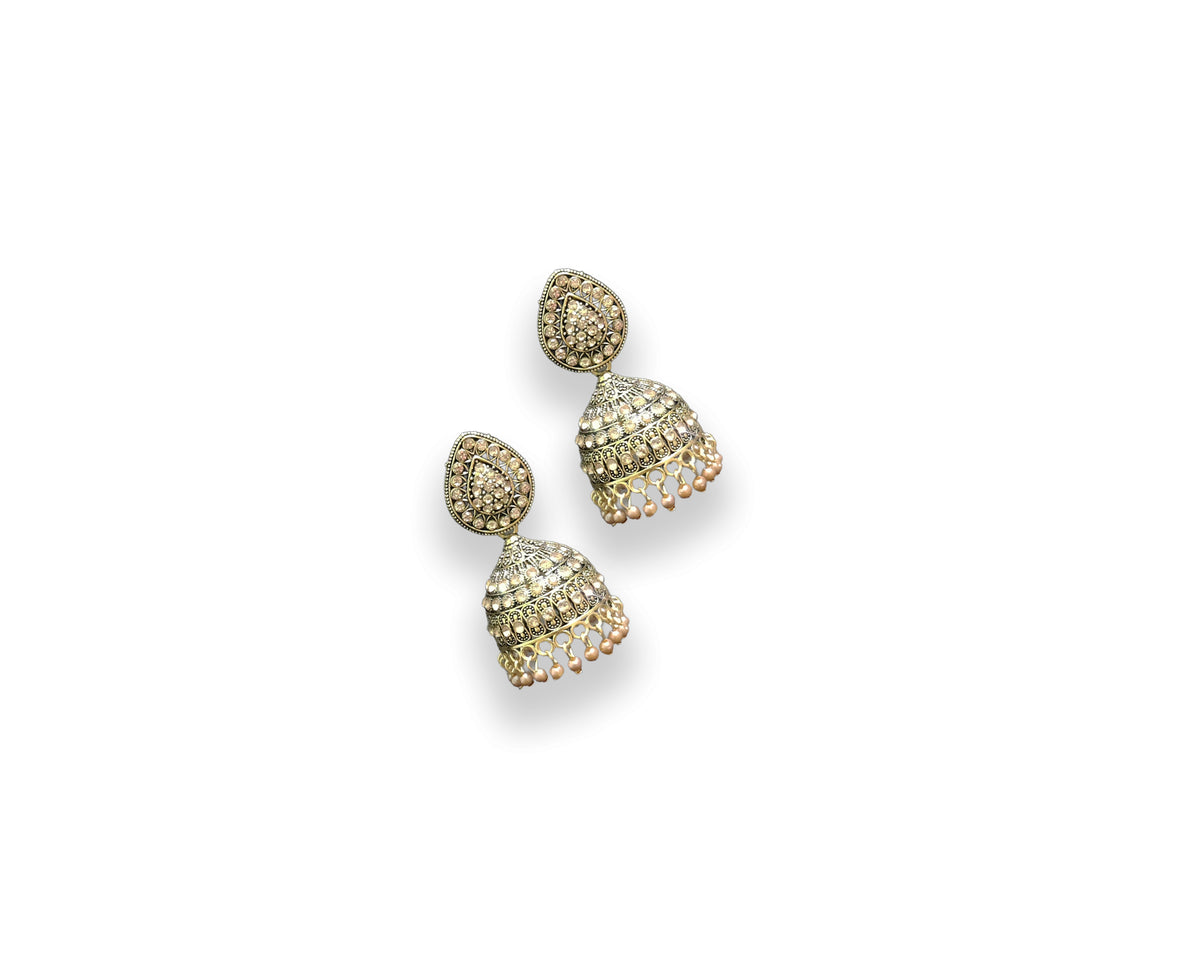 Antique Gold Ivory Bead Jhumka
