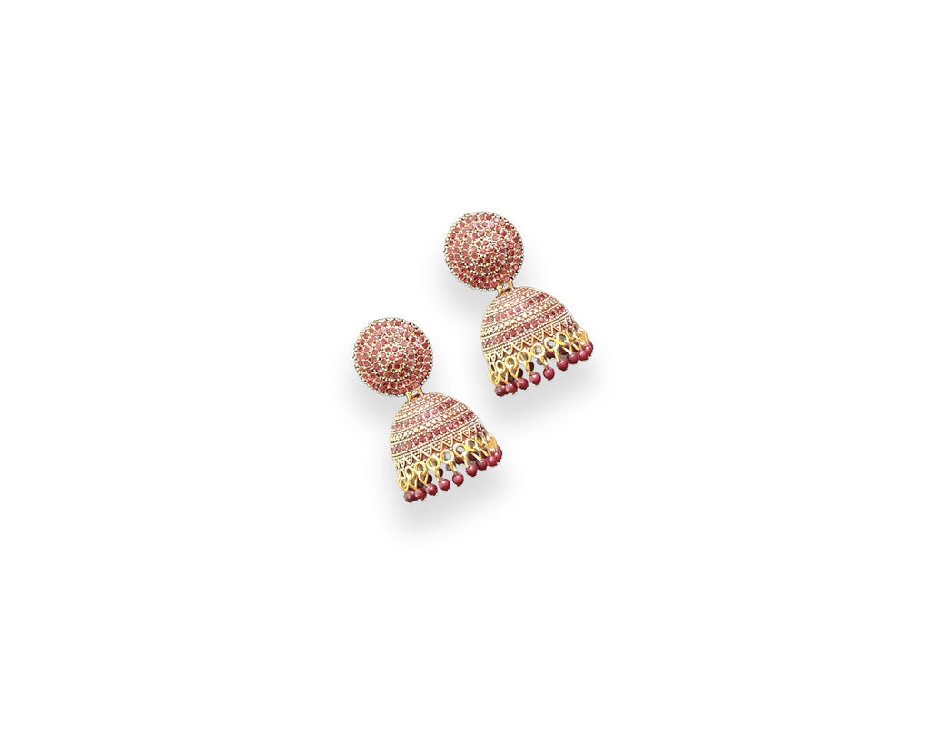 Red Stone Studded Gold Jhumka