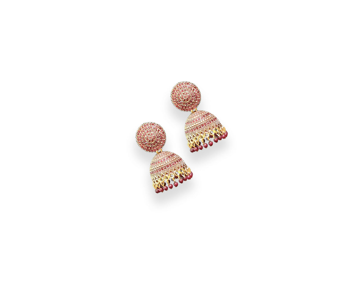 Red Stone Studded Gold Jhumka