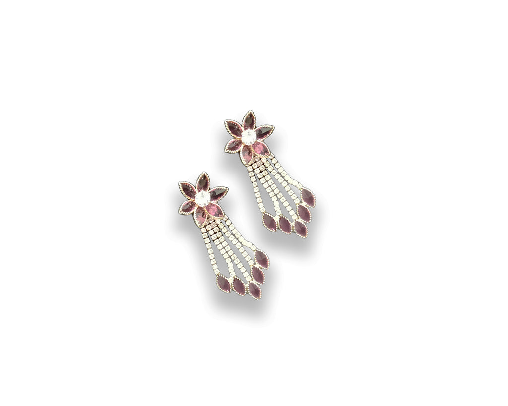 Mauve Floral Cascade Stone Earrings