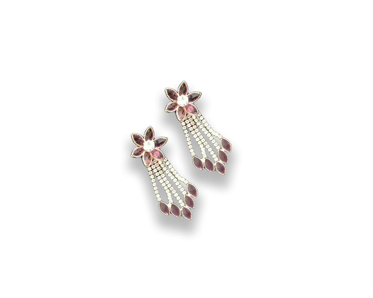 Mauve Floral Cascade Stone Earrings