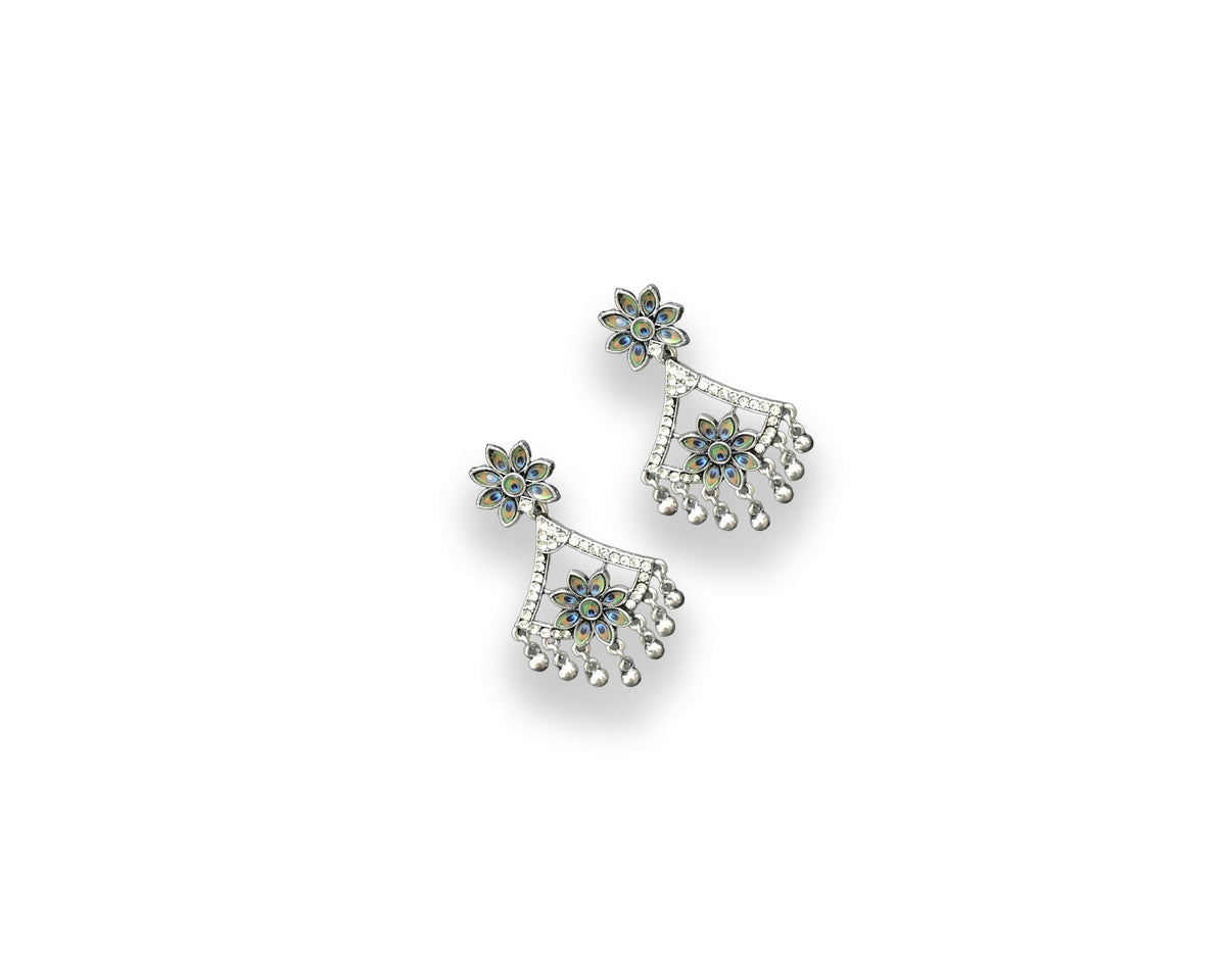 Oxidised Floral Stone Dangler Earrings