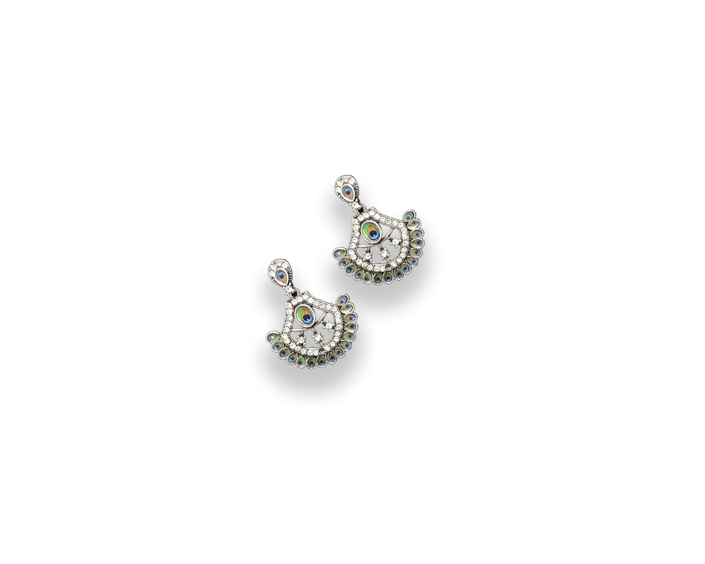 Peacock Motif Oxidised Dangler