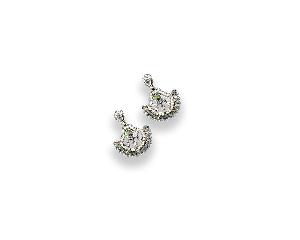 Peacock Motif Oxidised Dangler