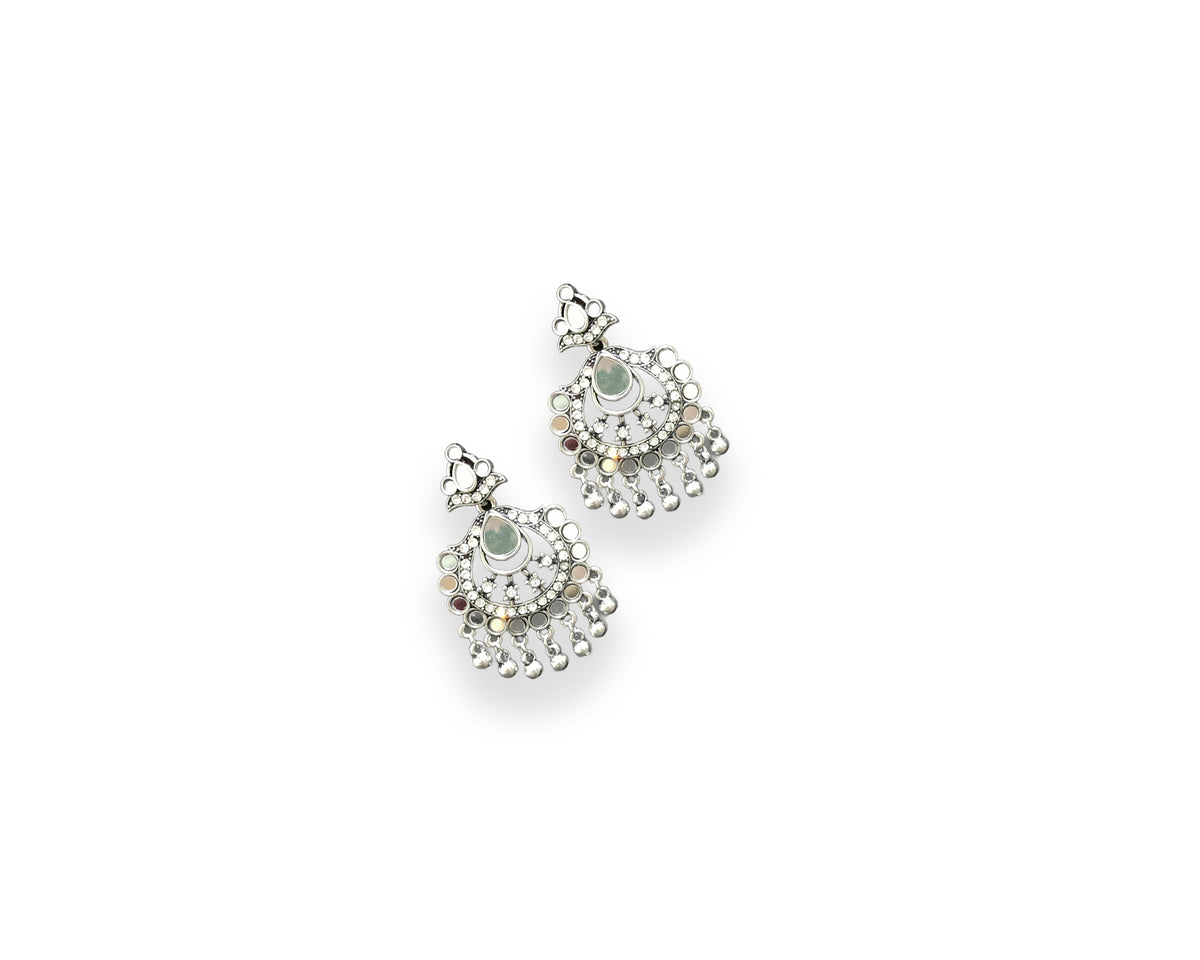 Mirror Accent Oxidised Dangler Earrings
