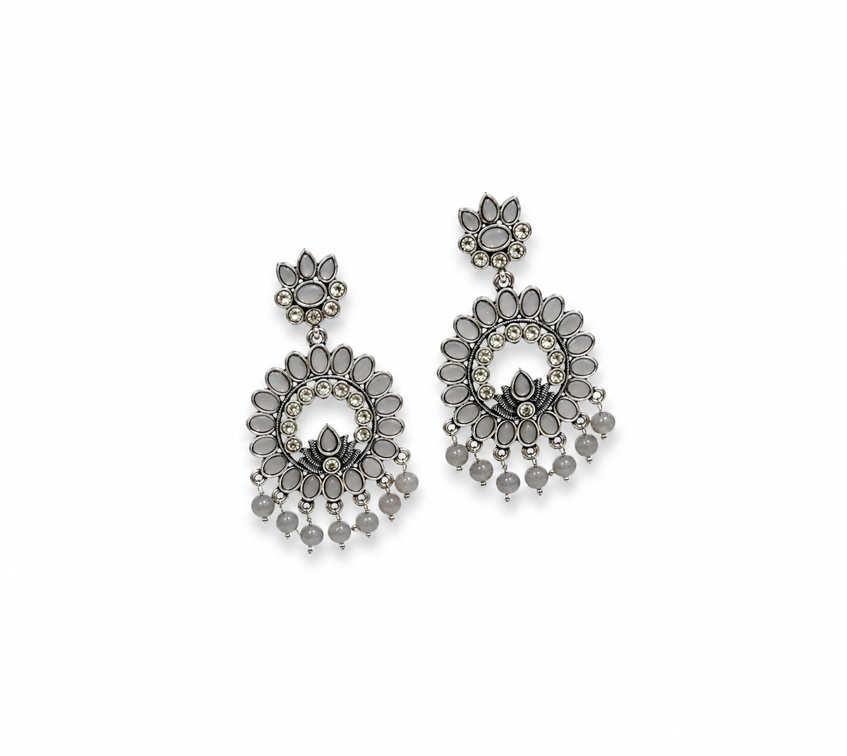 Silver Grey Stone Chandbali