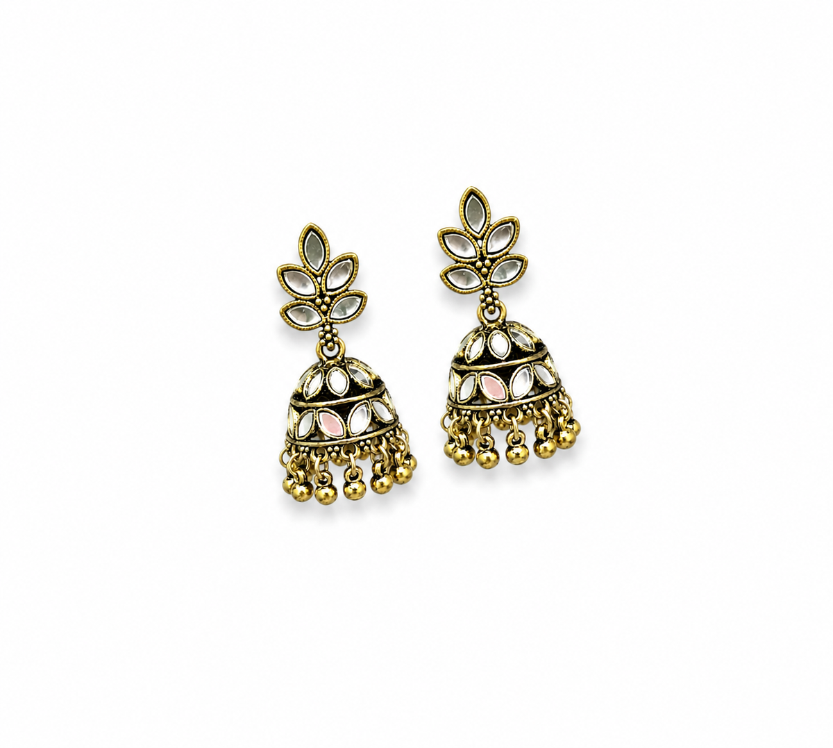 Leaf Motif White Stone Jhumka