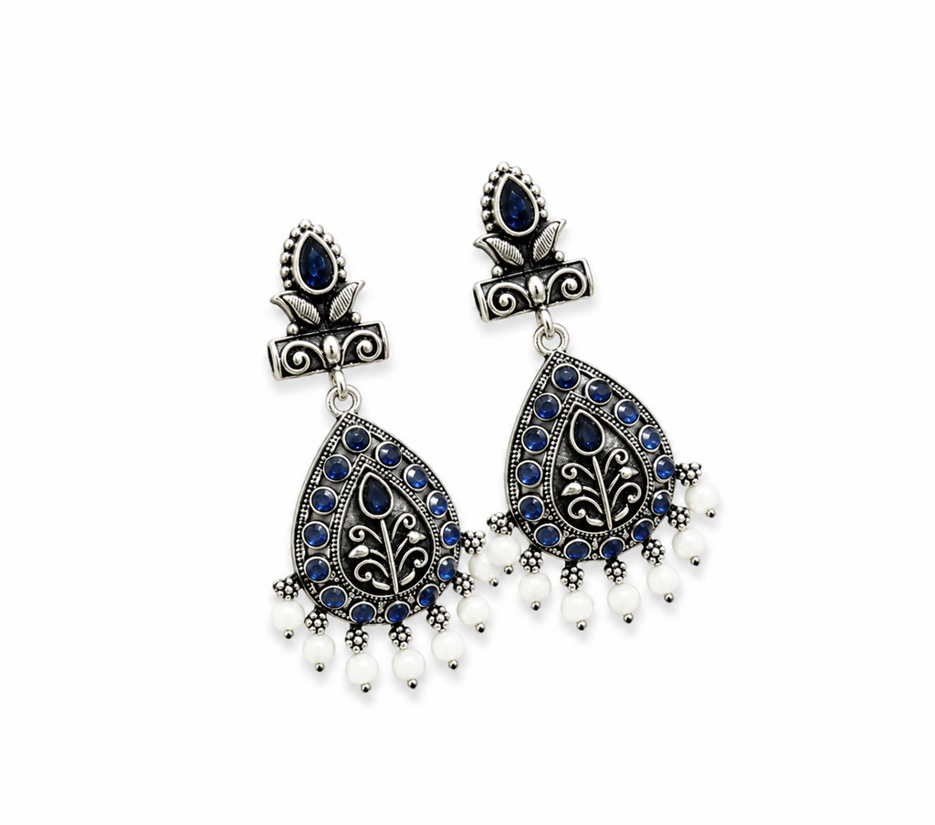 Royal Blue Oxidised Drop Earrings