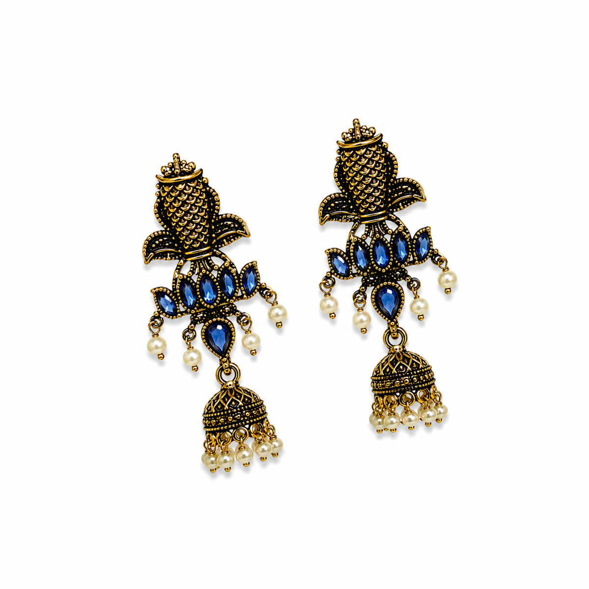 Royal Blue Blossom Jhumka