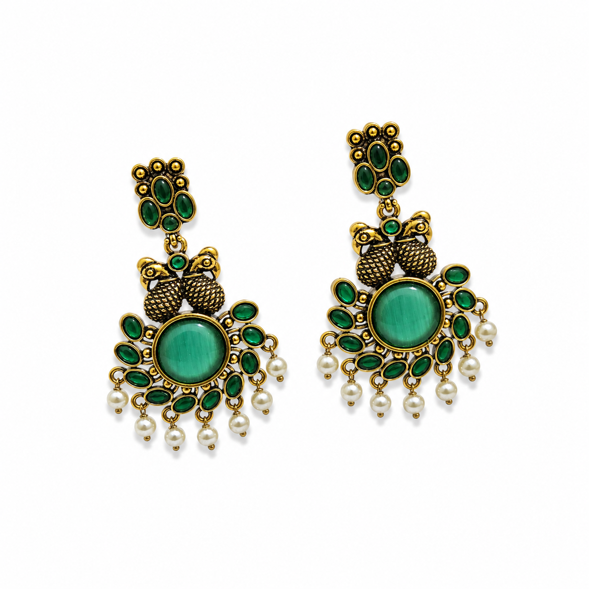 Emerald Peacock Gold Statement Earring