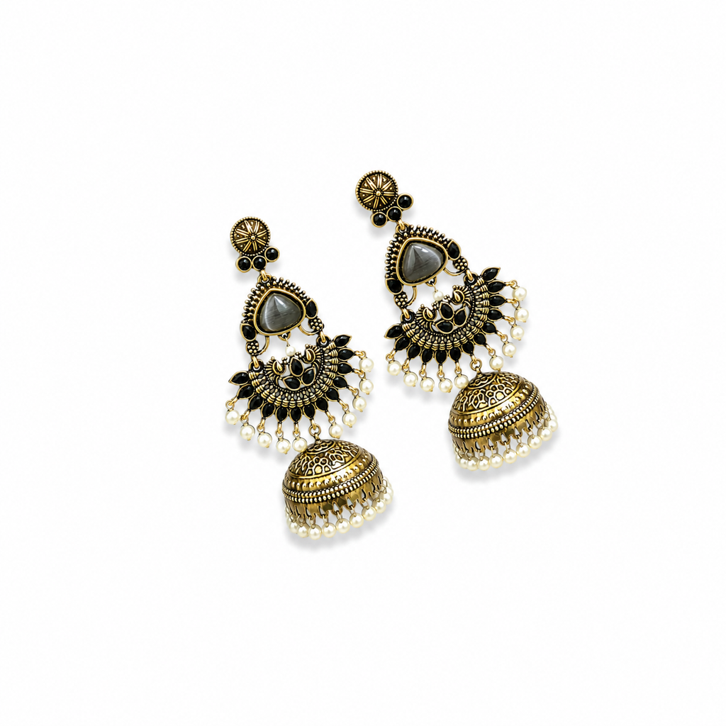 Antique Grey Stone Chandbali Jhumka