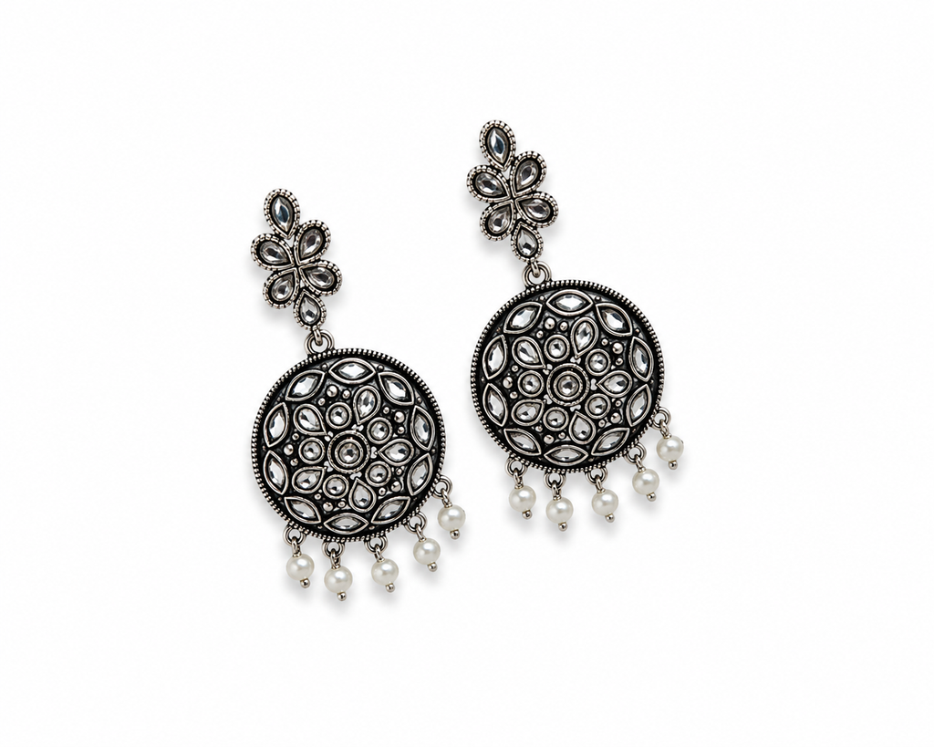Oxidised Crystal Round Medallion
