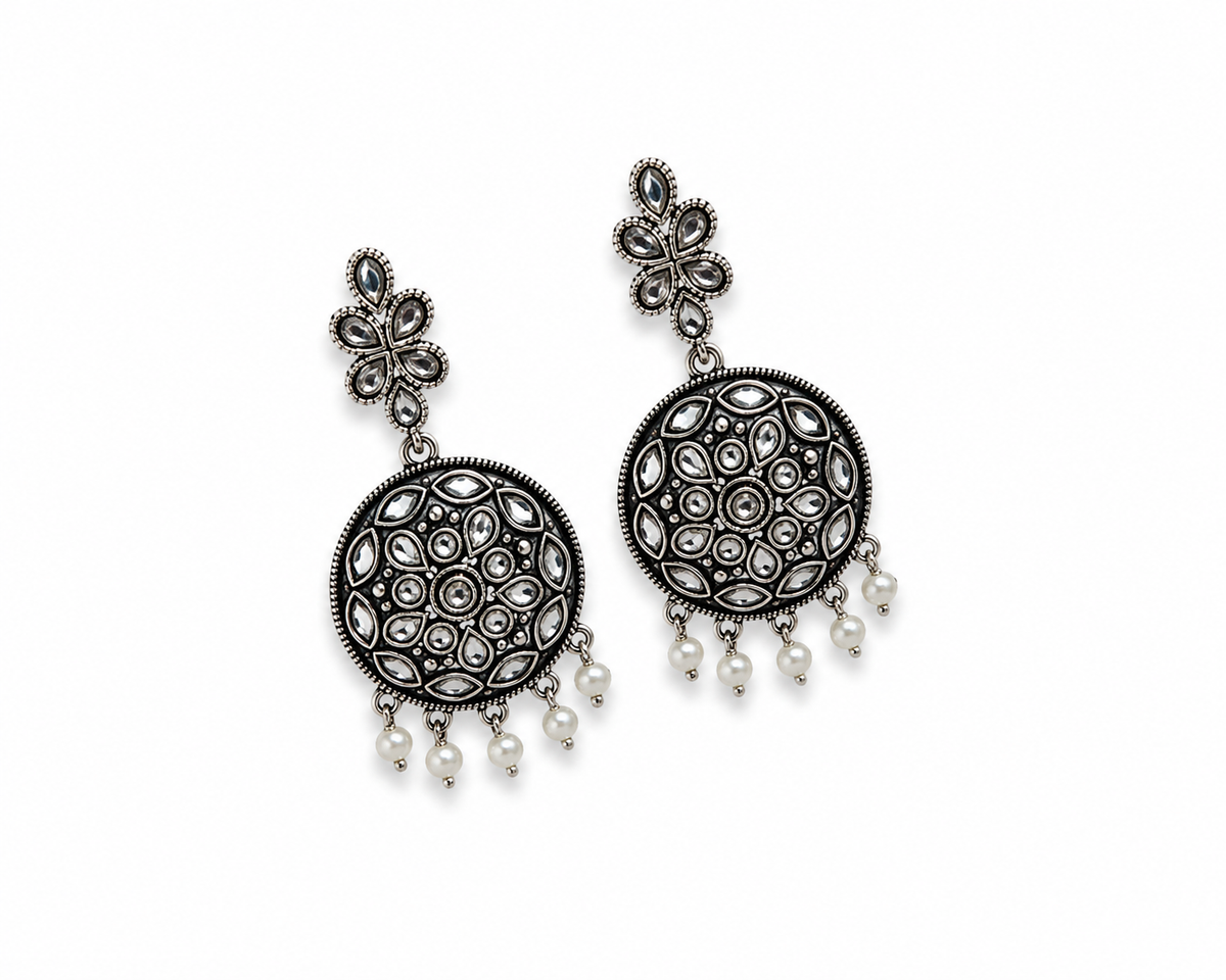 Oxidised Crystal Round Medallion