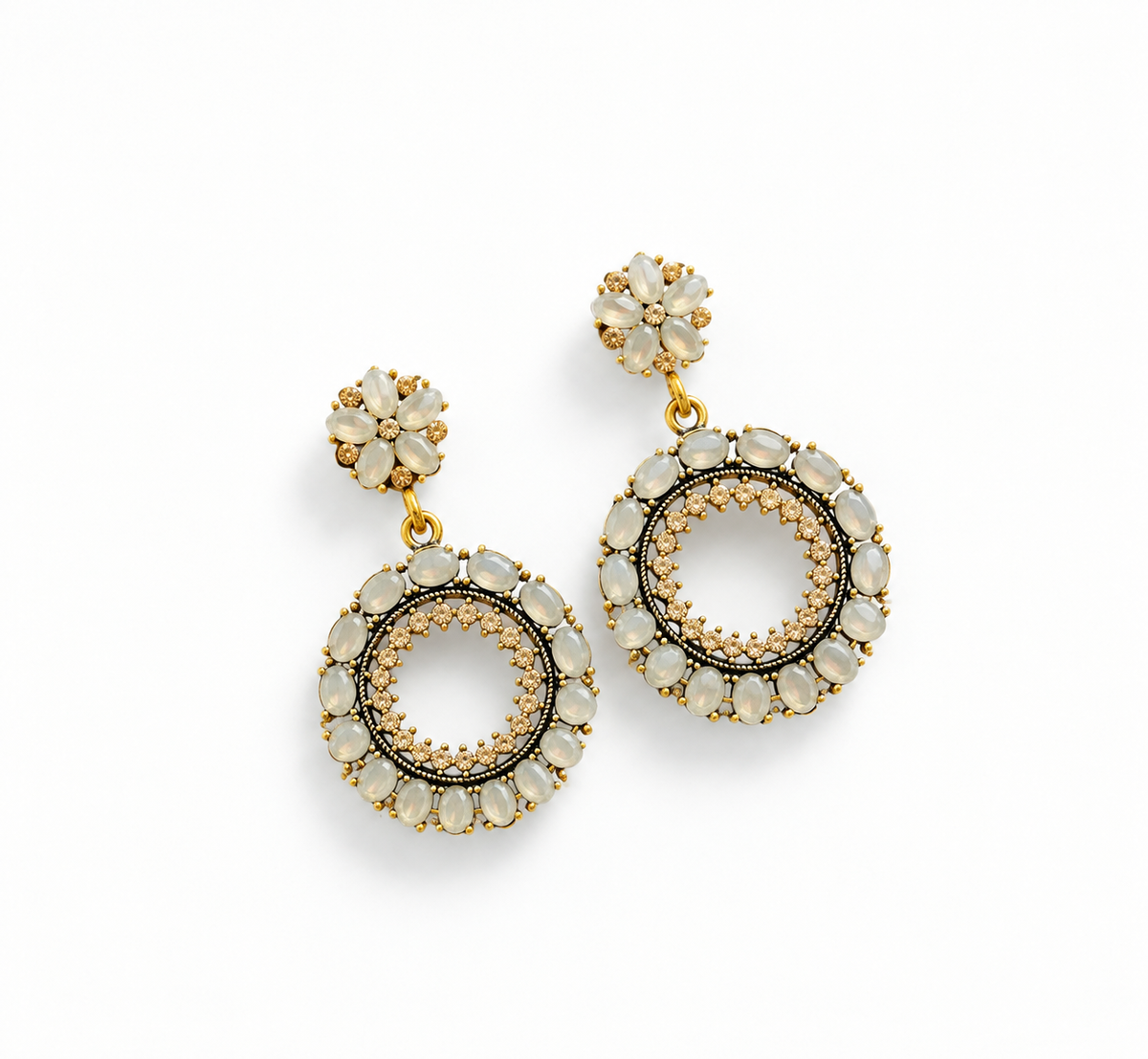 Elegant White Stone Floral Drop Earrings