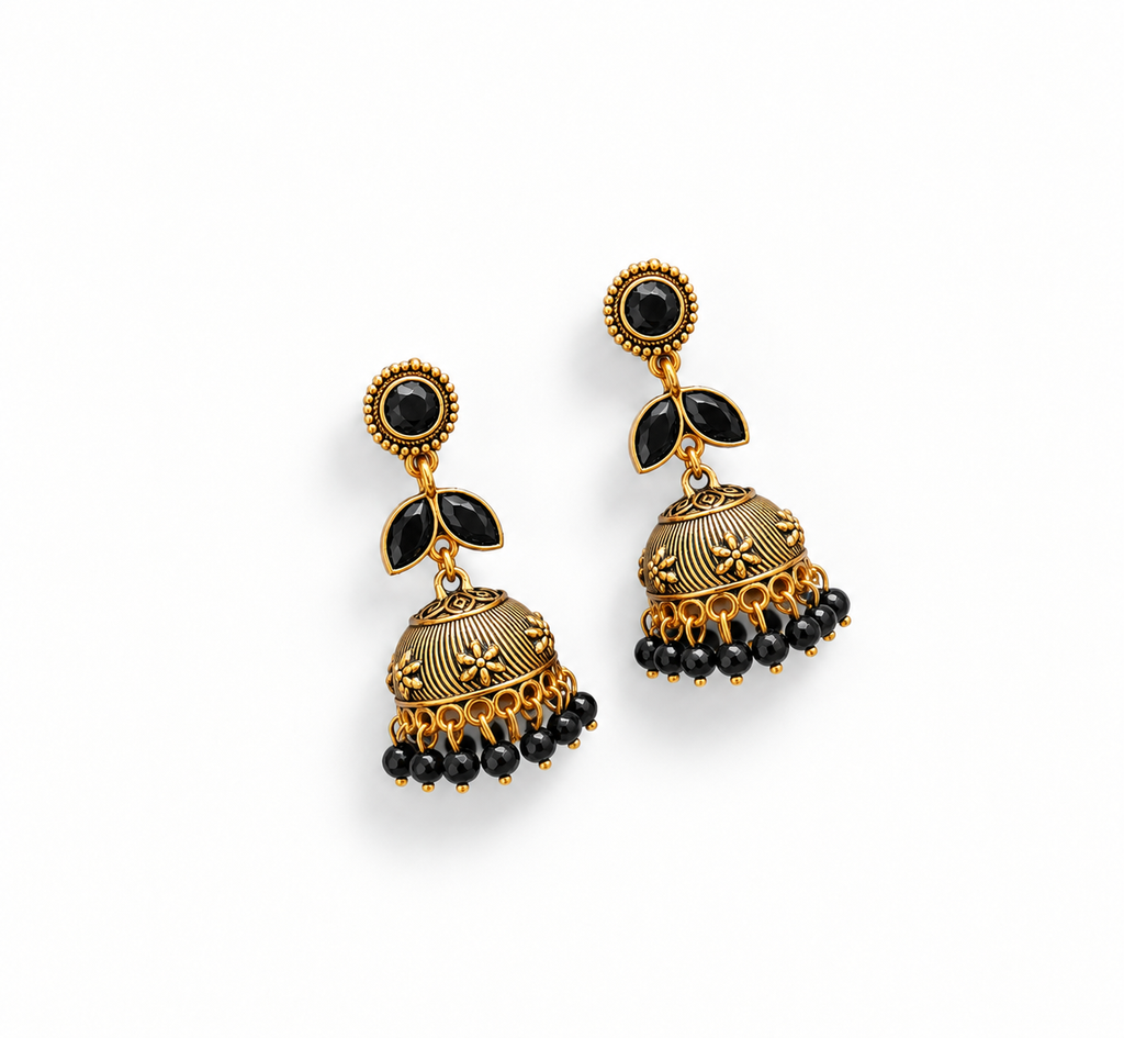 Black Stone Antique Gold Jhumka