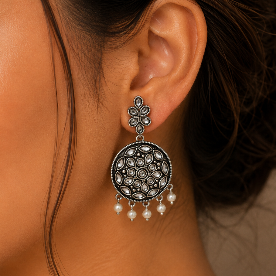 Oxidised Crystal Round Medallion