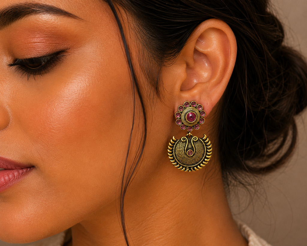 Antique Red Stone Ethnic Dangler Earrings