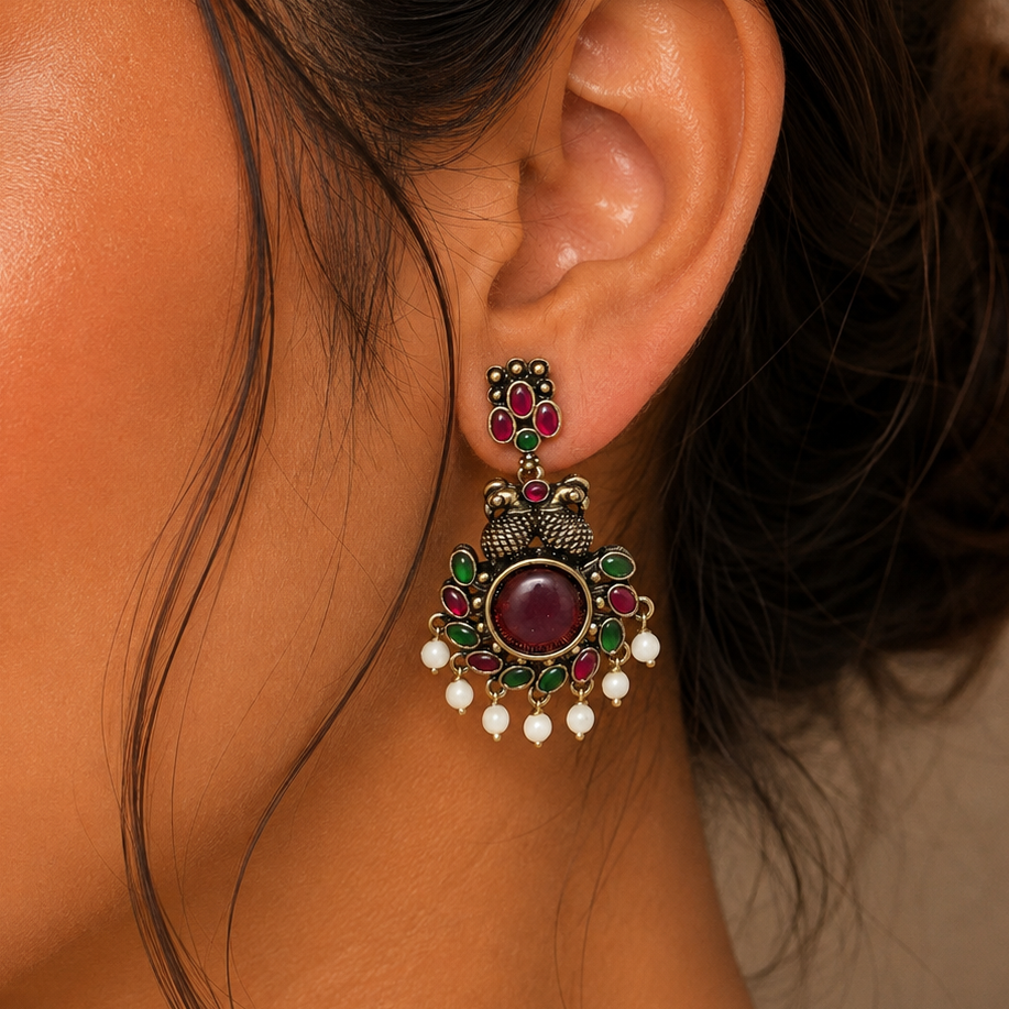 Antique Peacock Motif Stone Dangler