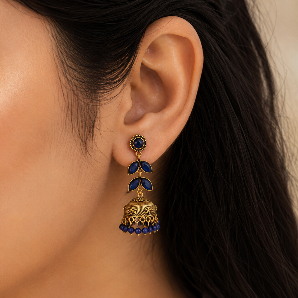 Royal Blue Leaf Jhumka