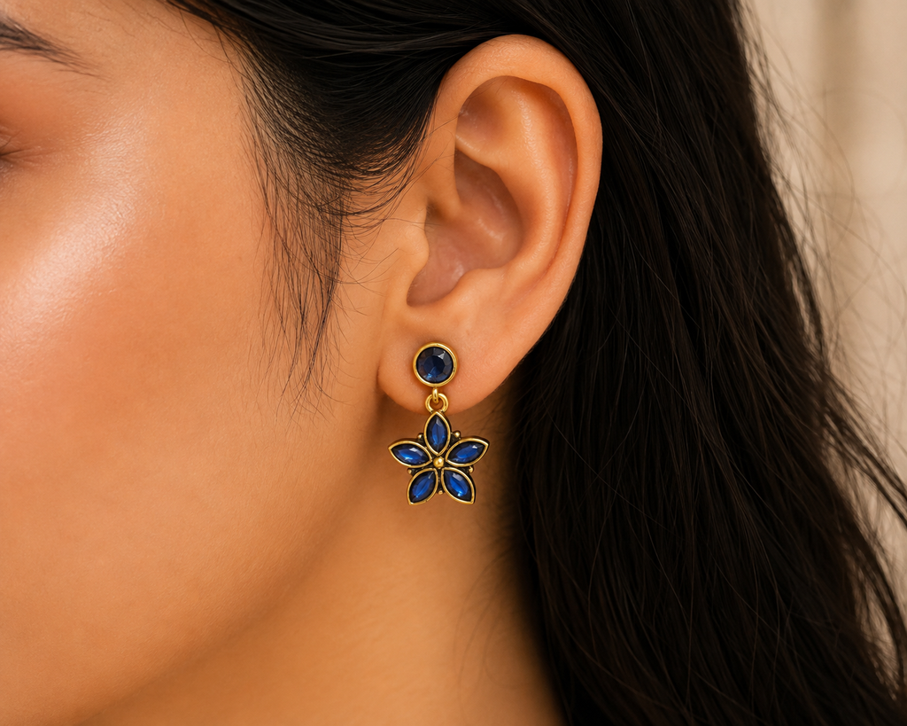 Royal Blue Floral Drop Earrings