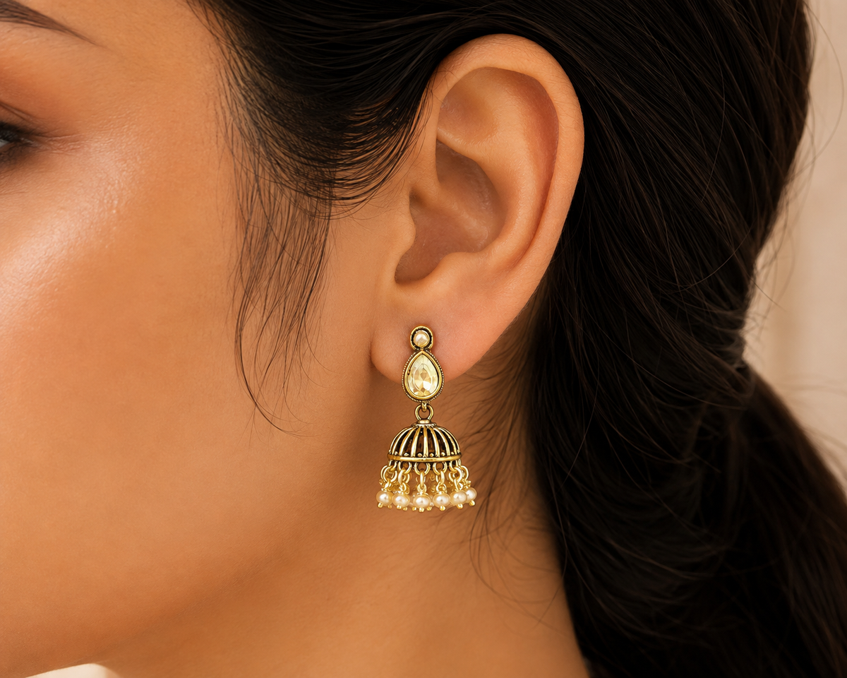 Golden Teardrop Stone Jhumka
