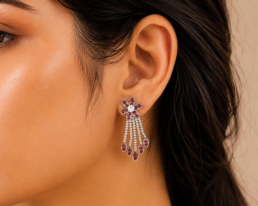 Mauve Floral Cascade Stone Earrings