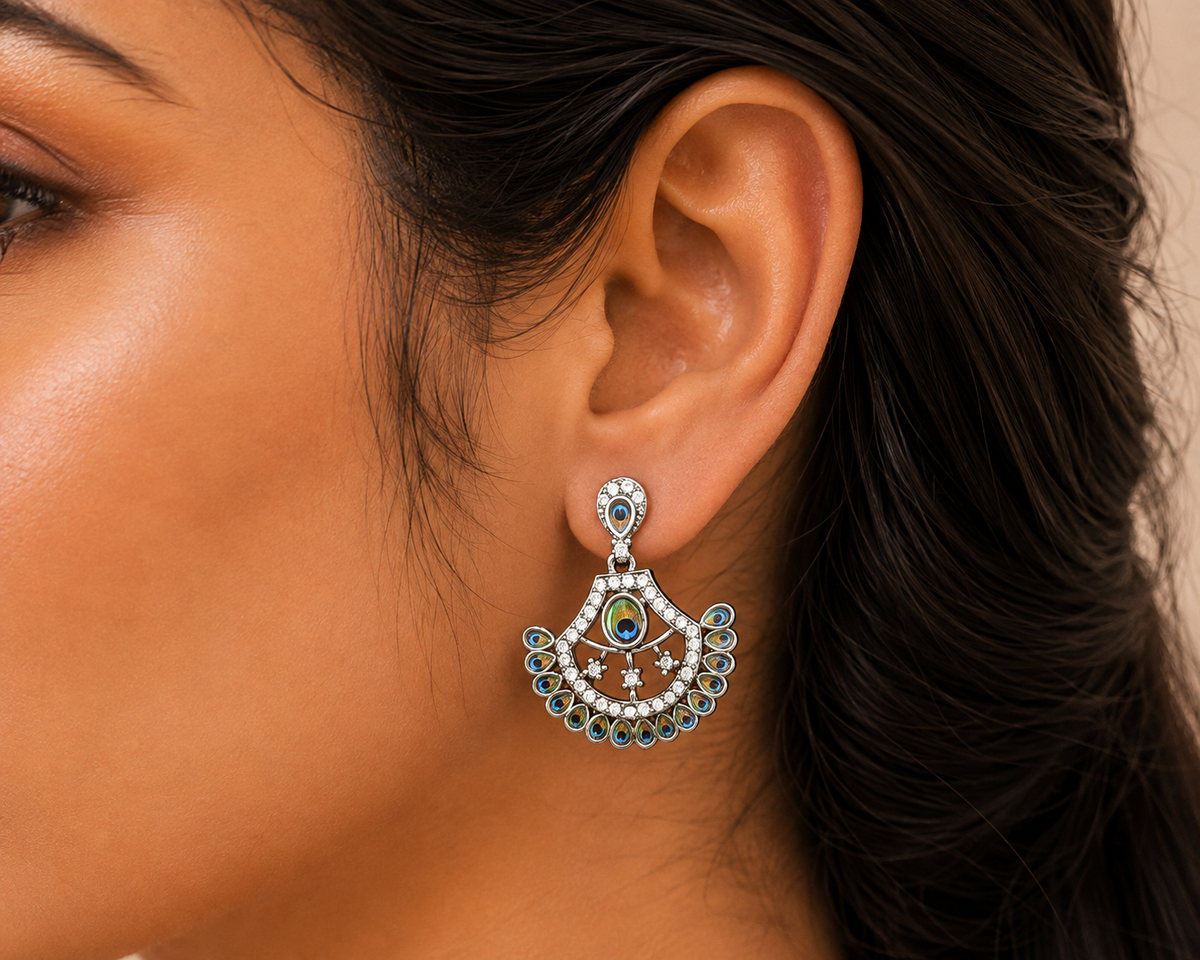 Peacock Motif Oxidised Dangler
