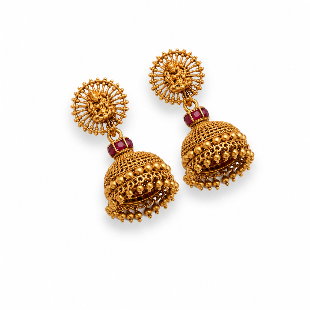 Lakshmi Motif Gold Jhumka