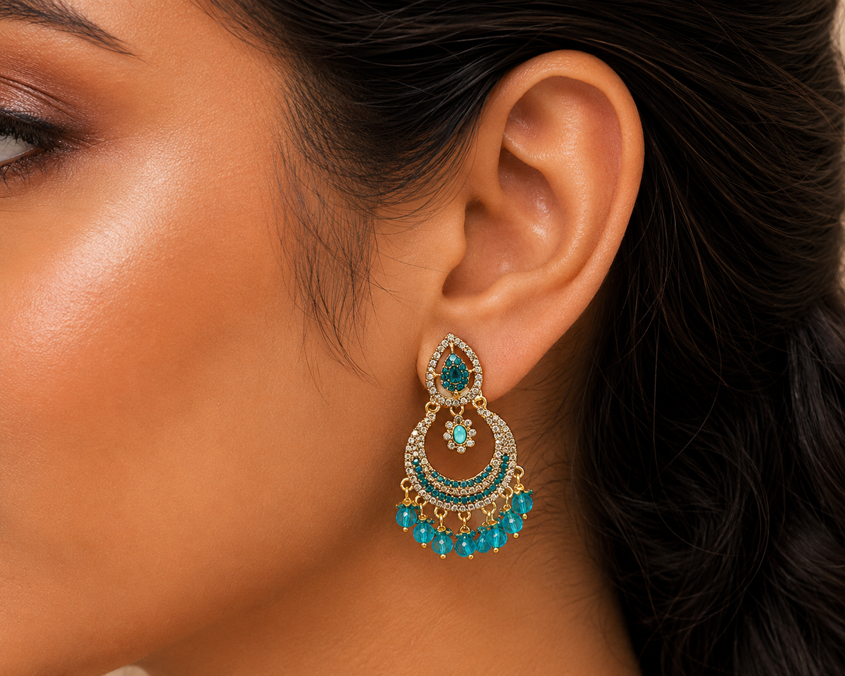 Elegant Turquoise Chandbali drop earrings