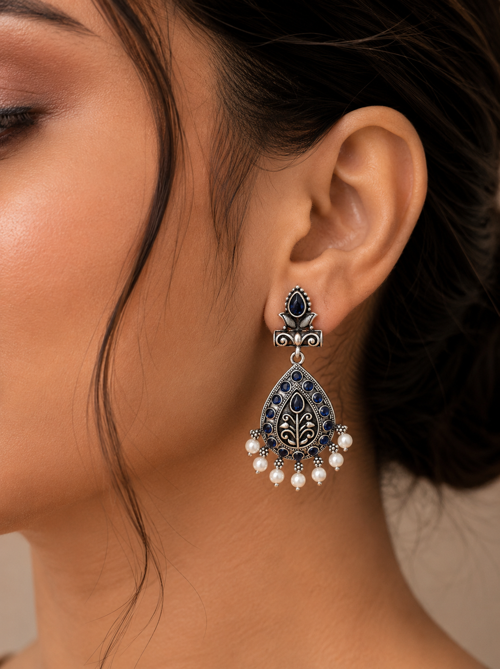 Royal Blue Oxidised Drop Earrings