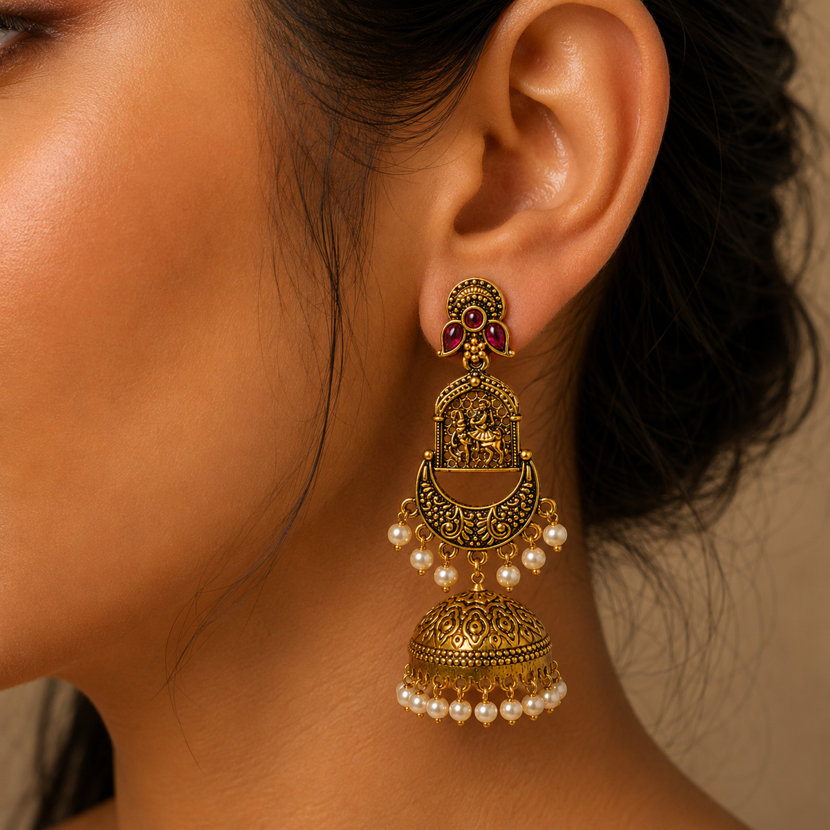 Royal Deity Motif Jhumka