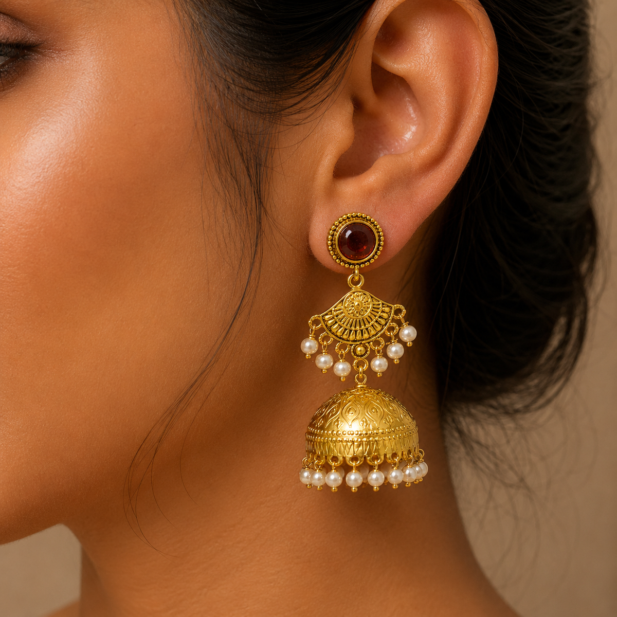 Amber Pearl Dome Jhumka