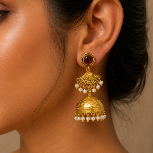 Amber Pearl Dome Jhumka