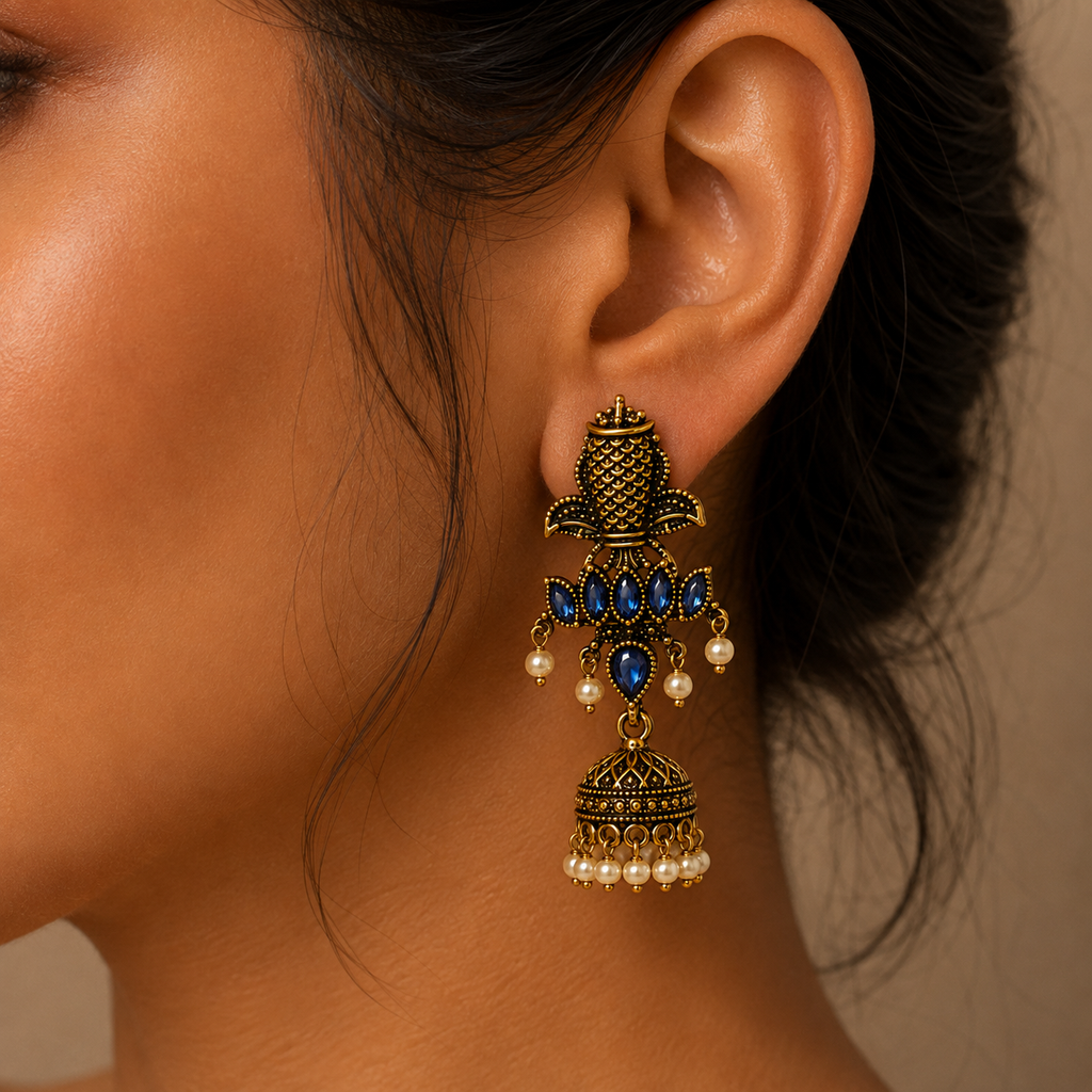 Royal Blue Blossom Jhumka