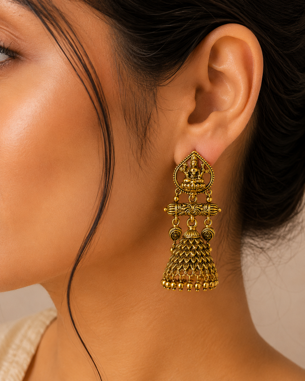Temple Goddess Layered Petal Jhumka