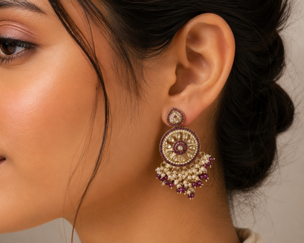 Ruby Pearl Floral Chandbali