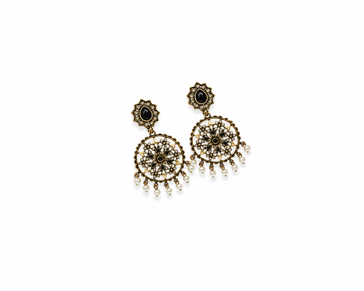 Midnight Bloom Filigree Medallion Earrings