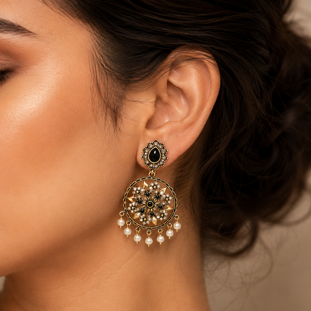 Midnight Bloom Filigree Medallion Earrings