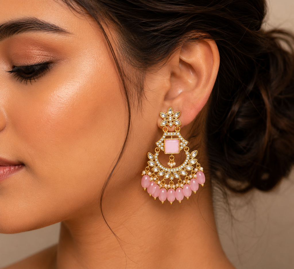 Blush Bloom Kundan Statement Earrings