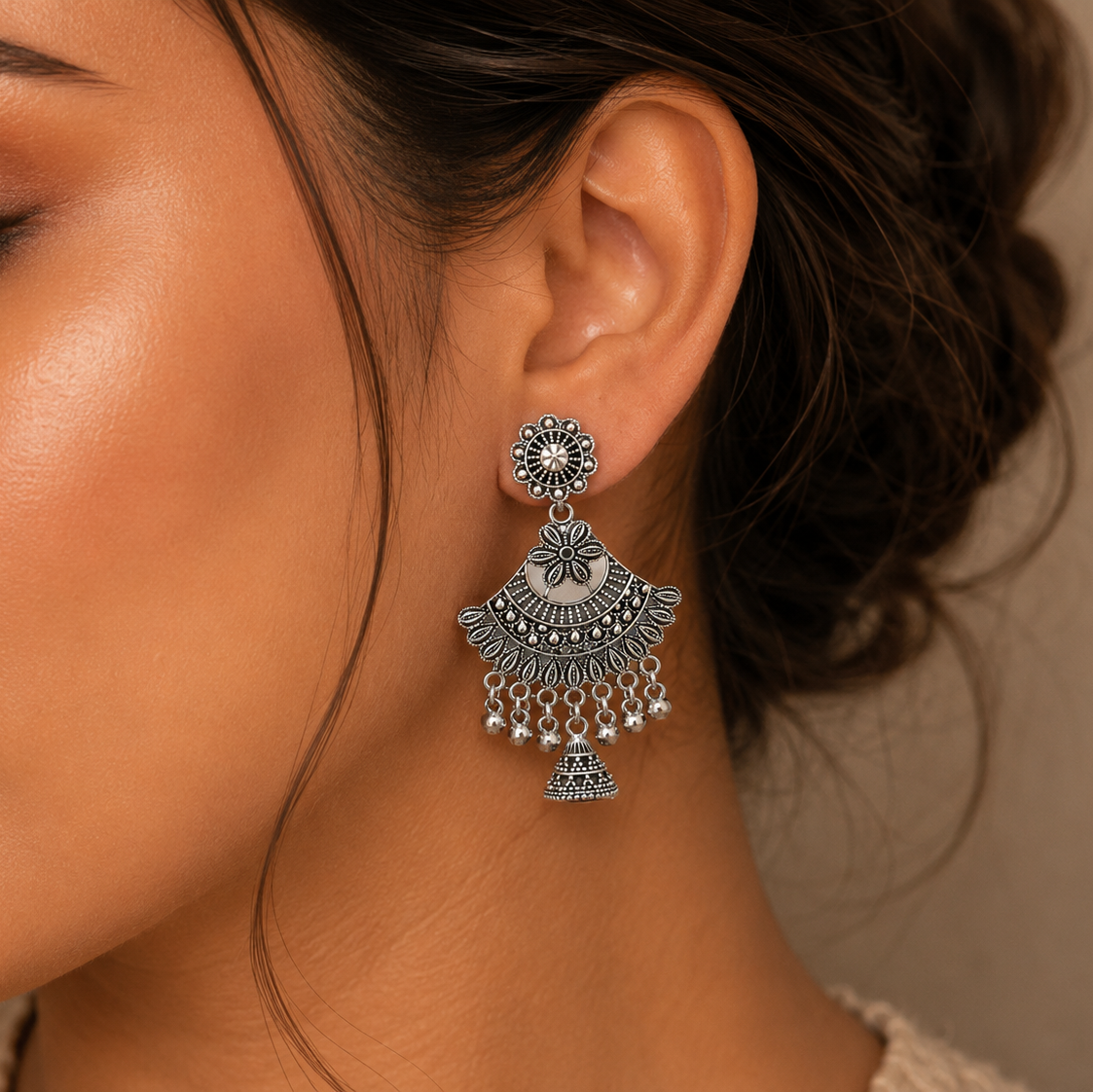 Oxidised Floral Chandbali