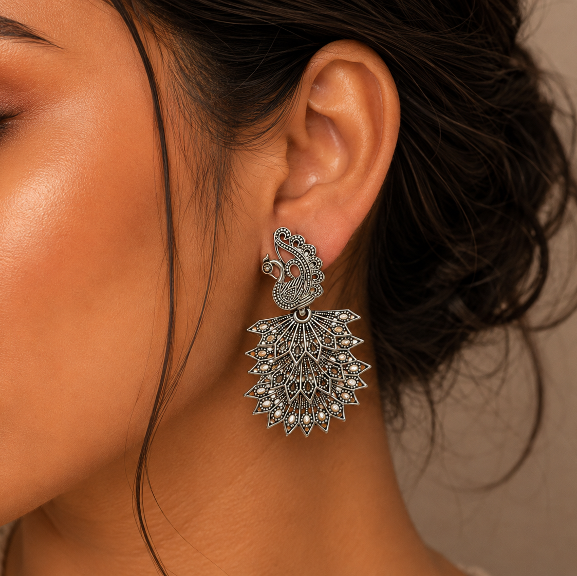 Oxidised Paisley Drop Earring