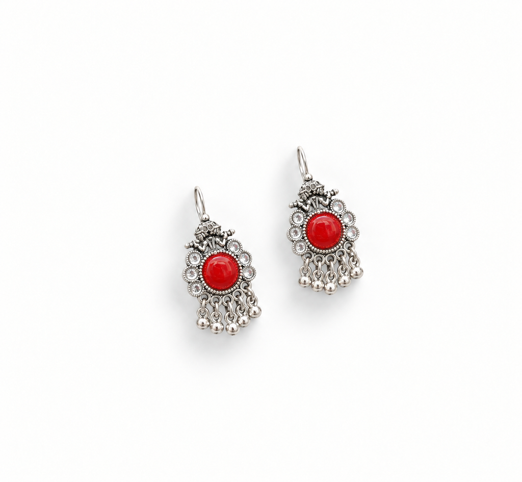 Red Stone Hoop Earrings