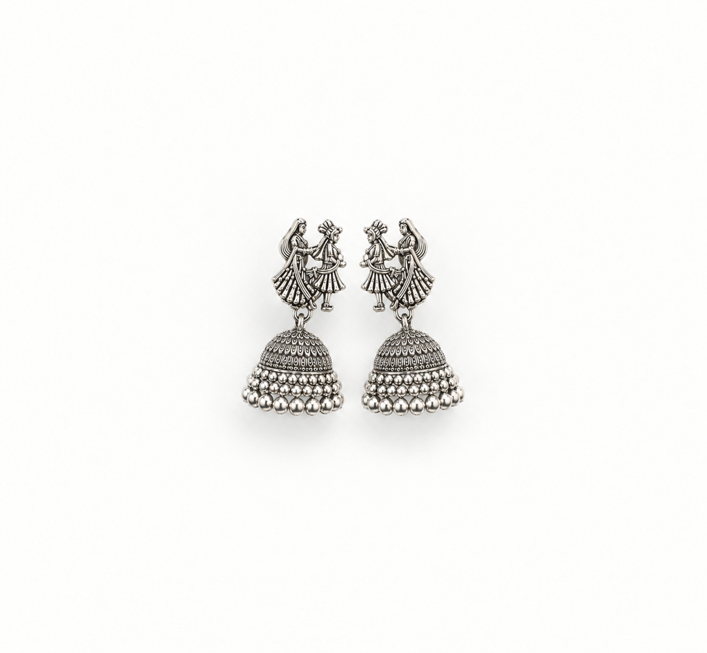 Antique Silver Dancing Couple Jhumka
