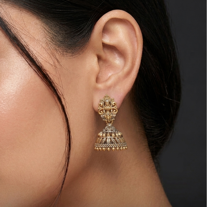 Antique Gold Lakshmi Jhumka