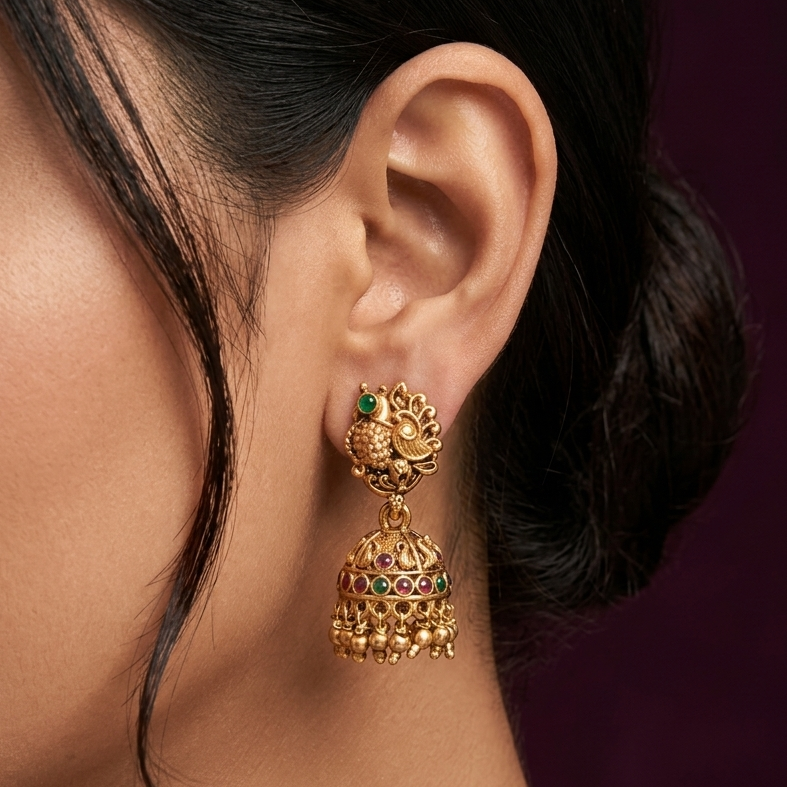 Antique Peacock Motif Jhumka