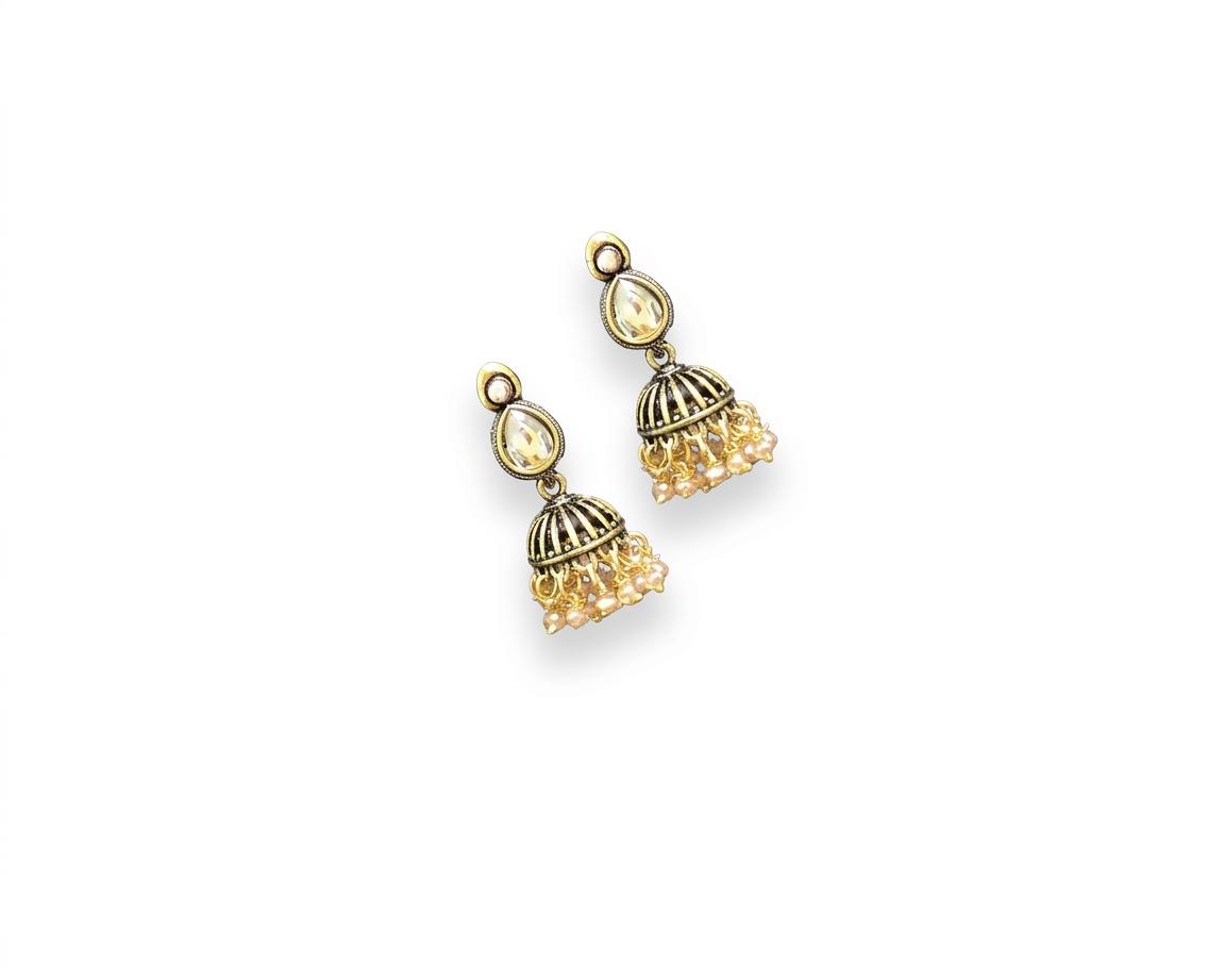 Golden Teardrop Stone Jhumka