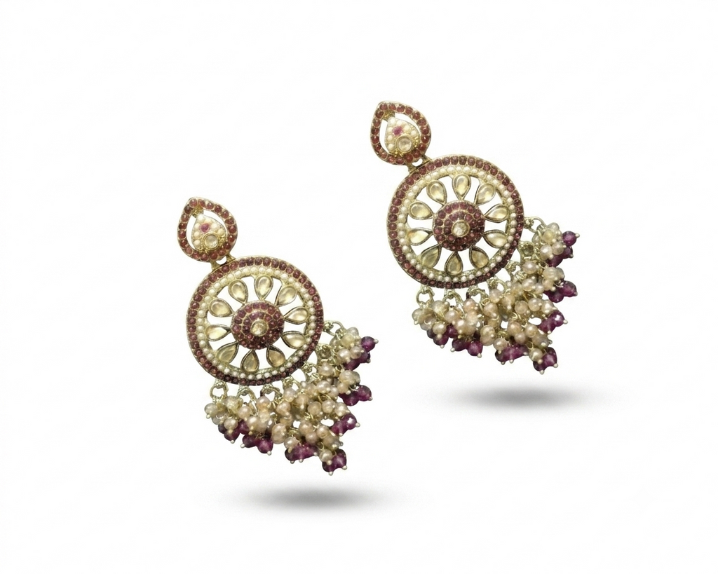 Ruby Pearl Floral Chandbali