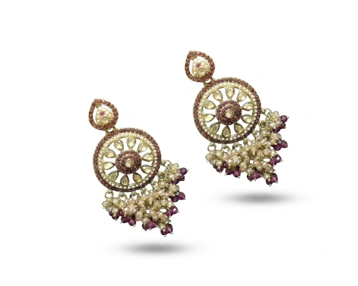 Ruby Pearl Floral Chandbali